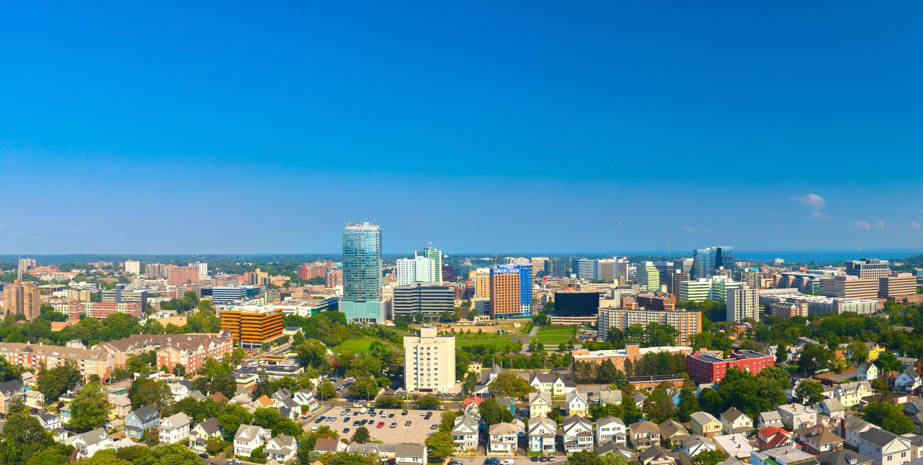 Aerial view of the downtown Stamford, CT skyline